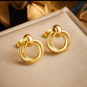 Gold Double-Ring Door-Knocker Earrings